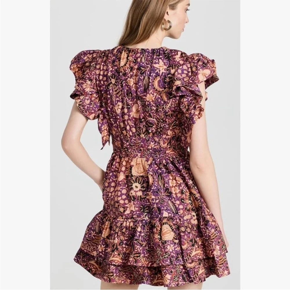 ULLA JOHNSON Kiri Dress Floral Print Ruffle Dress 100% Cotton Orange Size 10